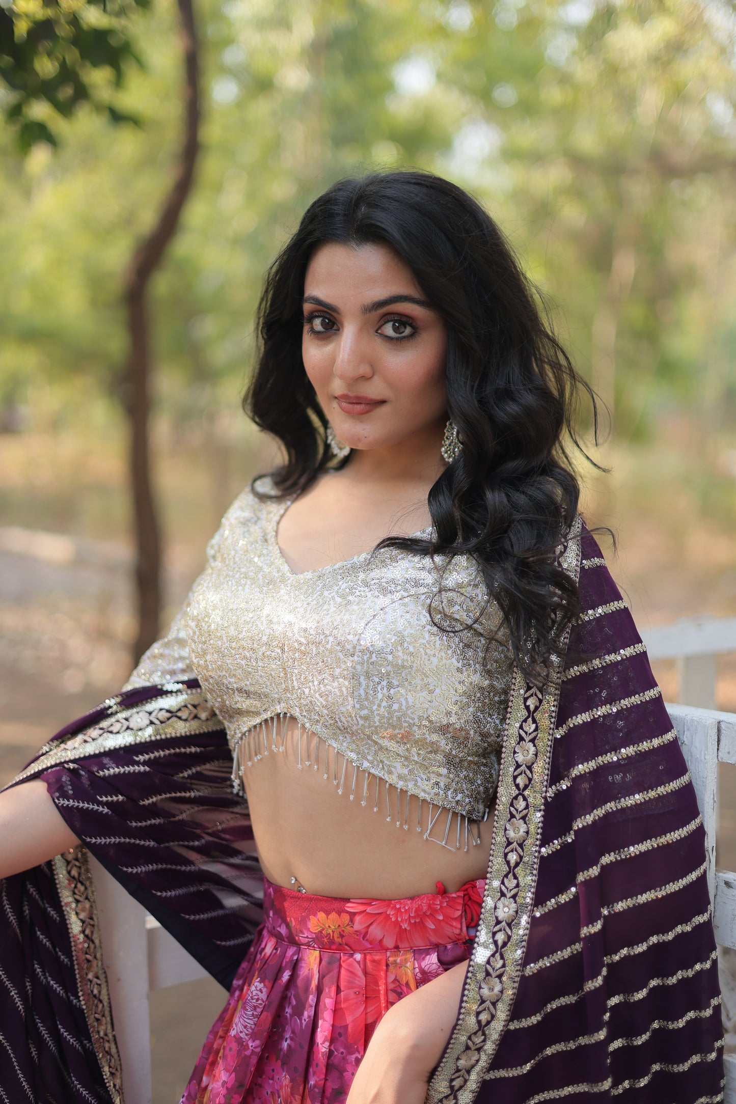 Elegant Embroidered Georgette Lehenga Set with Sequins, Blouse & Dupatta