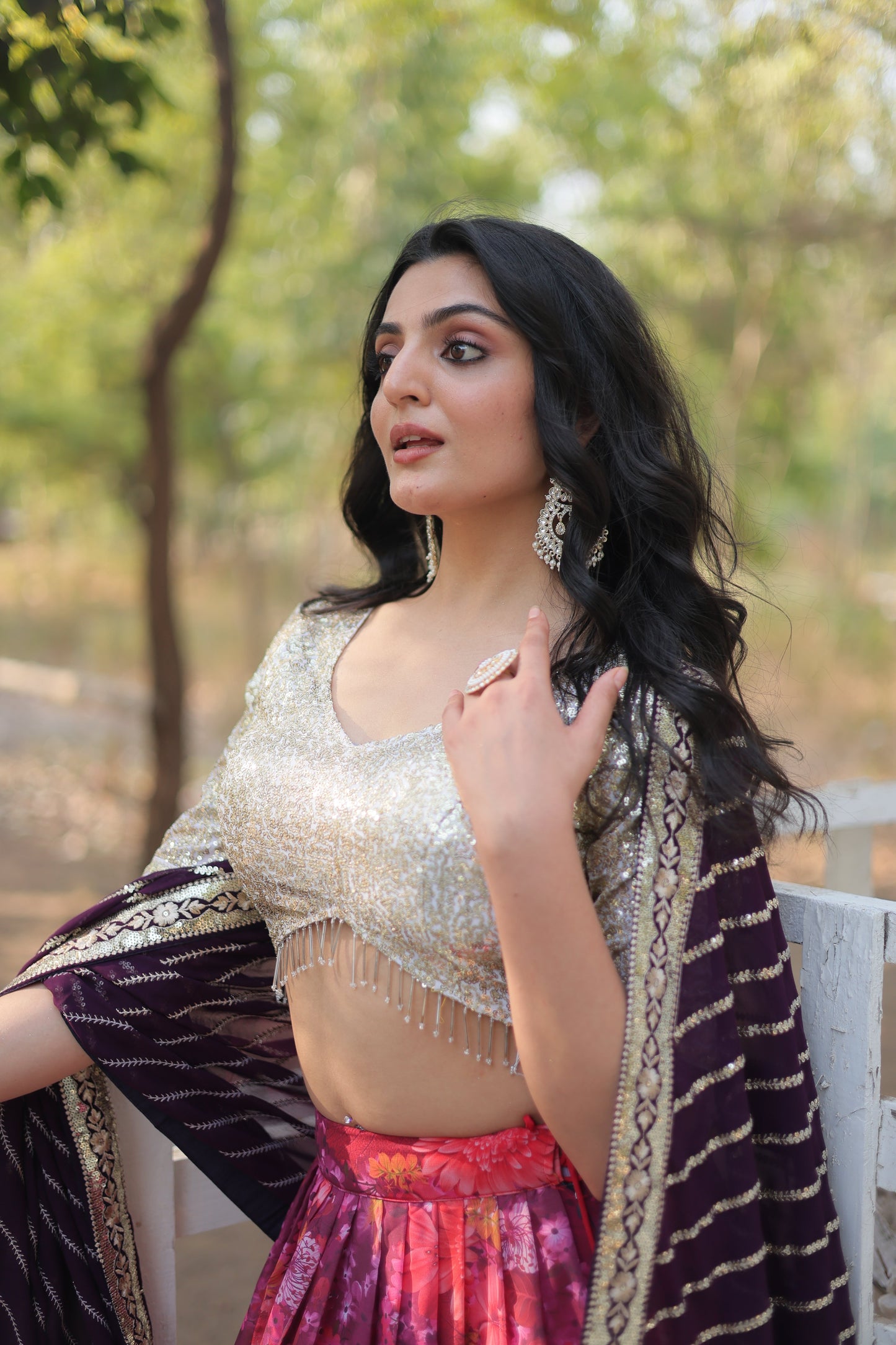 Elegant Embroidered Georgette Lehenga Set with Sequins, Blouse & Dupatta