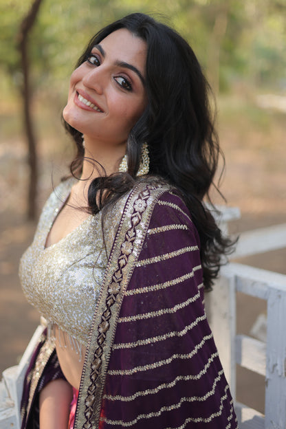 Elegant Embroidered Georgette Lehenga Set with Sequins, Blouse & Dupatta