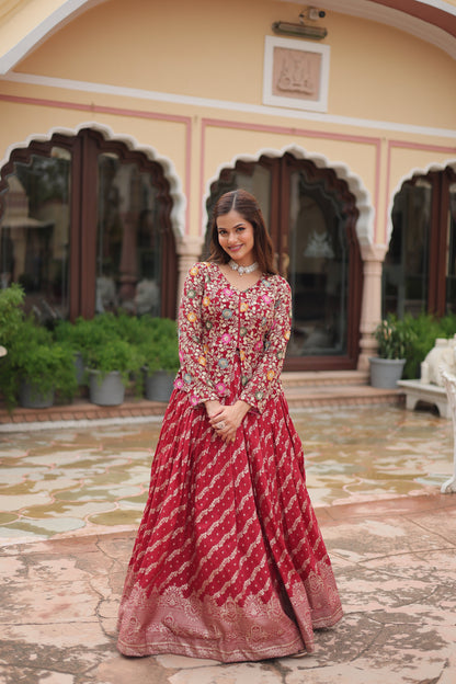 Embroidered Georgette Lehenga with Sequin & Thread Work – Includes Blouse & Dupatta