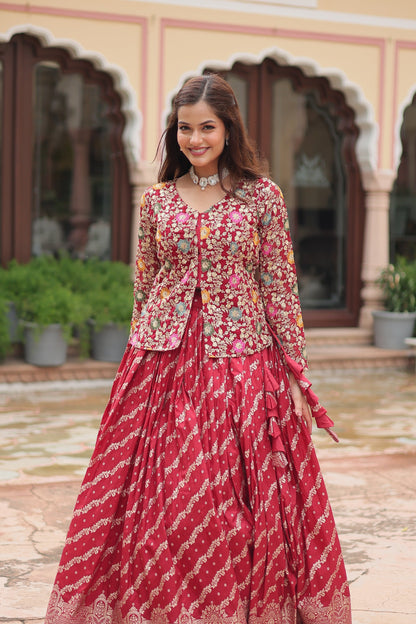 Embroidered Georgette Lehenga with Sequin & Thread Work – Includes Blouse & Dupatta