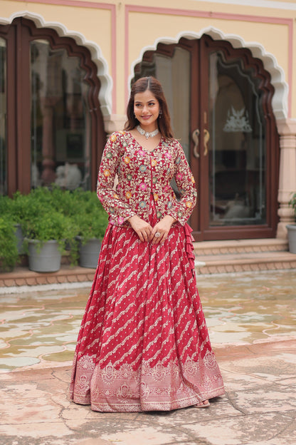 Embroidered Georgette Lehenga with Sequin & Thread Work – Includes Blouse & Dupatta