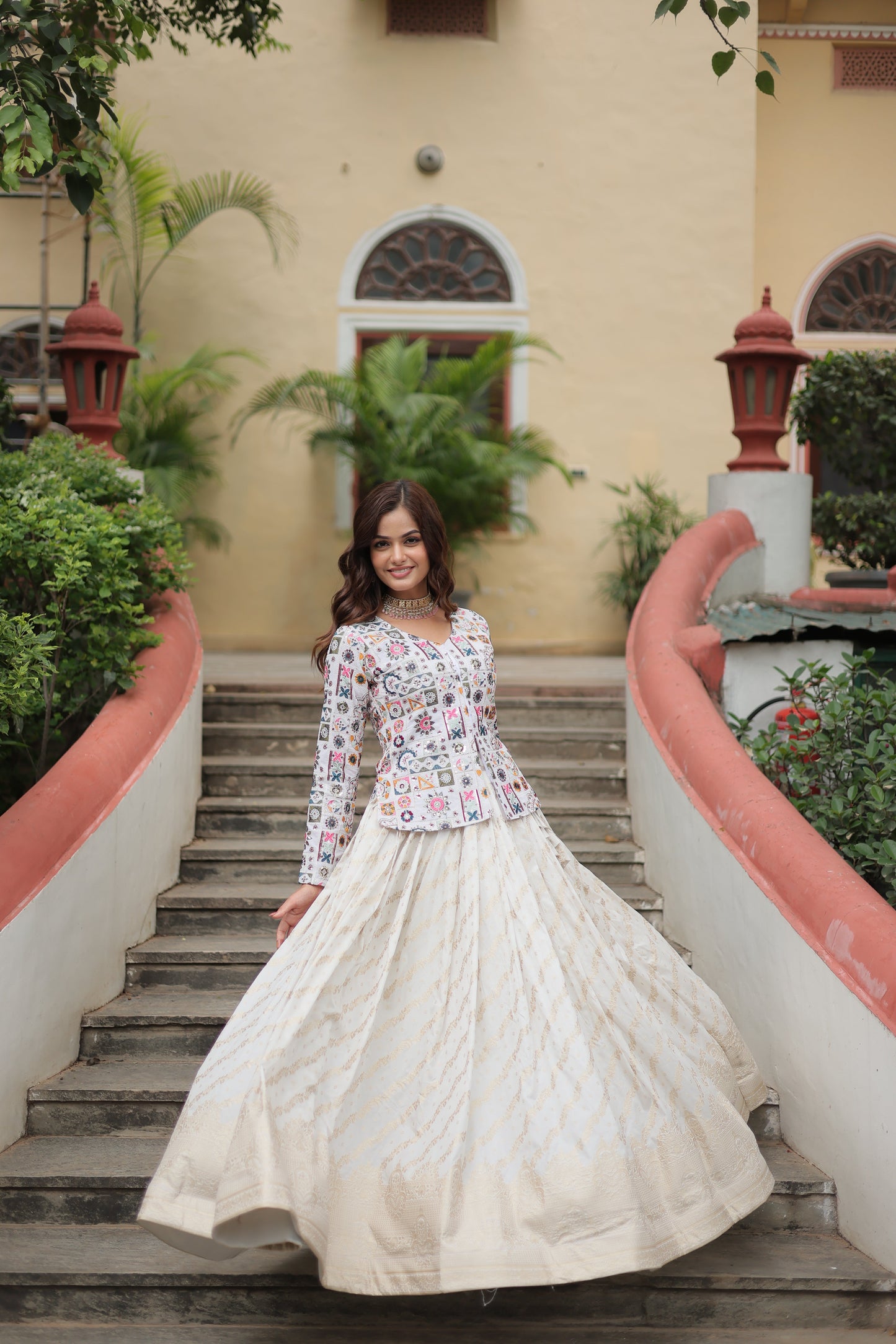 Fully Flared Georgette Lehenga with Rich Embroidery, Blouse & Dupatta Set