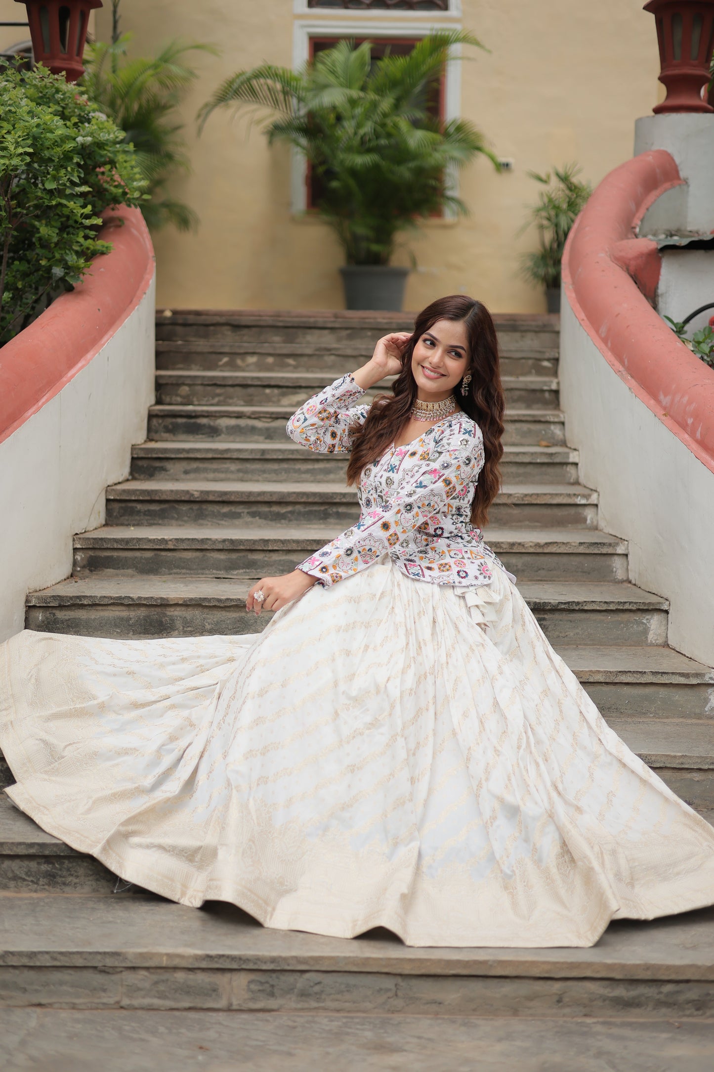 Fully Flared Georgette Lehenga with Rich Embroidery, Blouse & Dupatta Set