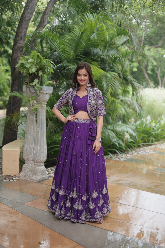Designer Embroidered Georgette Lehenga Set with Sequins and Dupatta