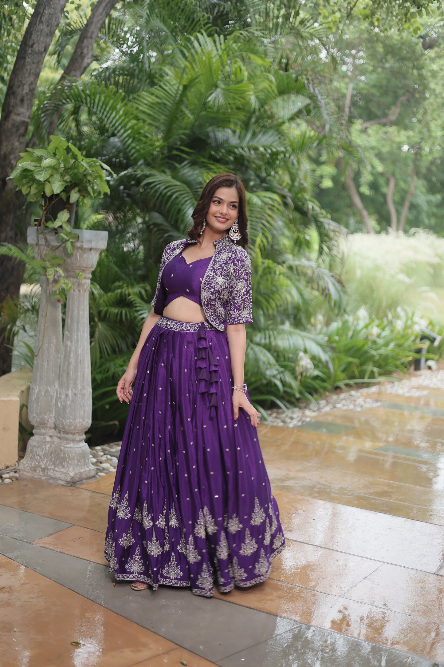 Designer Embroidered Georgette Lehenga Set with Sequins and Dupatta