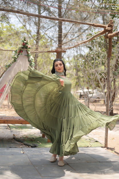 Desirable Women's Fully Flaired Gown Made With Faux Georgette Fabrics and Designer Embroidered Dupatta