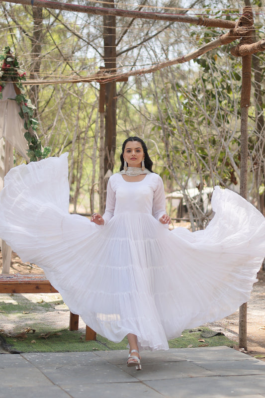Desirable Women's Fully Flaired Gown Made With Faux Georgette Fabrics and Designer Embroidered Dupatta
