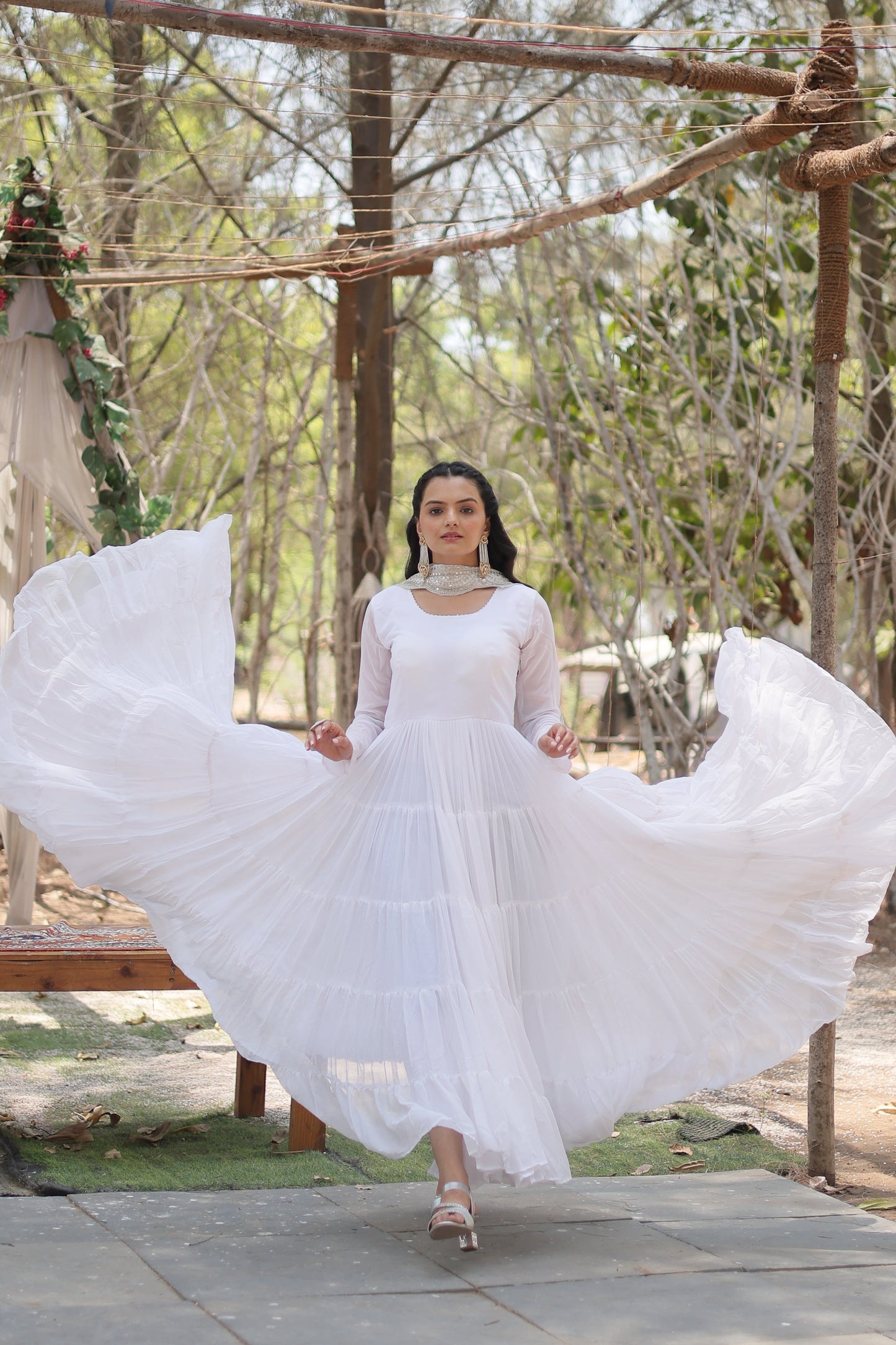 Desirable Women's Fully Flaired Gown Made With Faux Georgette Fabrics and Designer Embroidered Dupatta