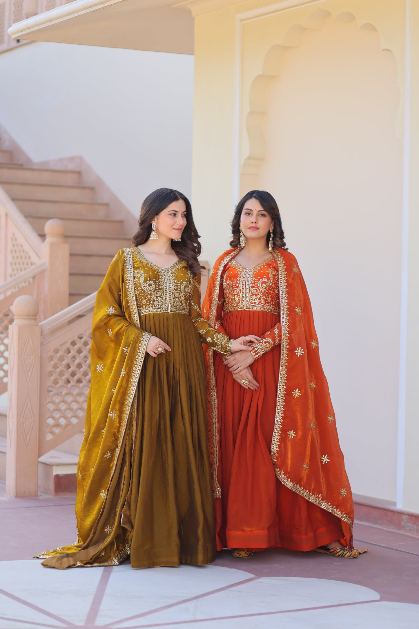 💗 Fendy Fabric gown with Sequins-Multi Embroidered Work Dupatta, it Designed to Smoothly Fitted all body types, gowns for women combine the best parts of  Indian Ethnic & Party wear into  stunning ensemble. 💝🤳 GOWN-DUPATTA COLLECTIONS 2025💃