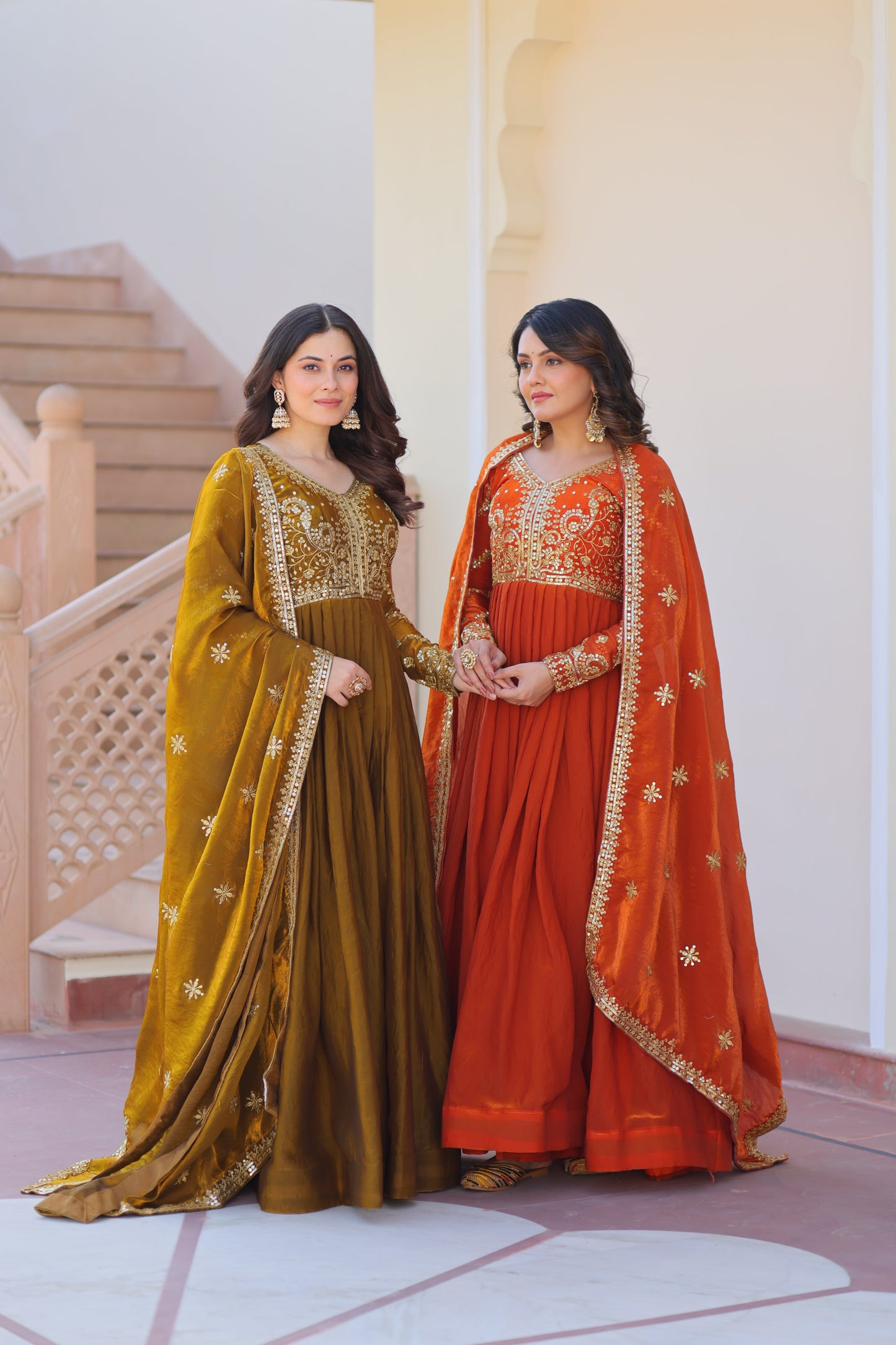 💗 Fendy Fabric gown with Sequins-Multi Embroidered Work Dupatta, it Designed to Smoothly Fitted all body types, gowns for women combine the best parts of  Indian Ethnic & Party wear into  stunning ensemble. 💝🤳 GOWN-DUPATTA COLLECTIONS 2025💃