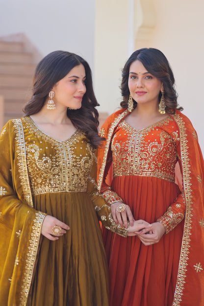 💗 Fendy Fabric gown with Sequins-Multi Embroidered Work Dupatta, it Designed to Smoothly Fitted all body types, gowns for women combine the best parts of  Indian Ethnic & Party wear into  stunning ensemble. 💝🤳 GOWN-DUPATTA COLLECTIONS 2025💃