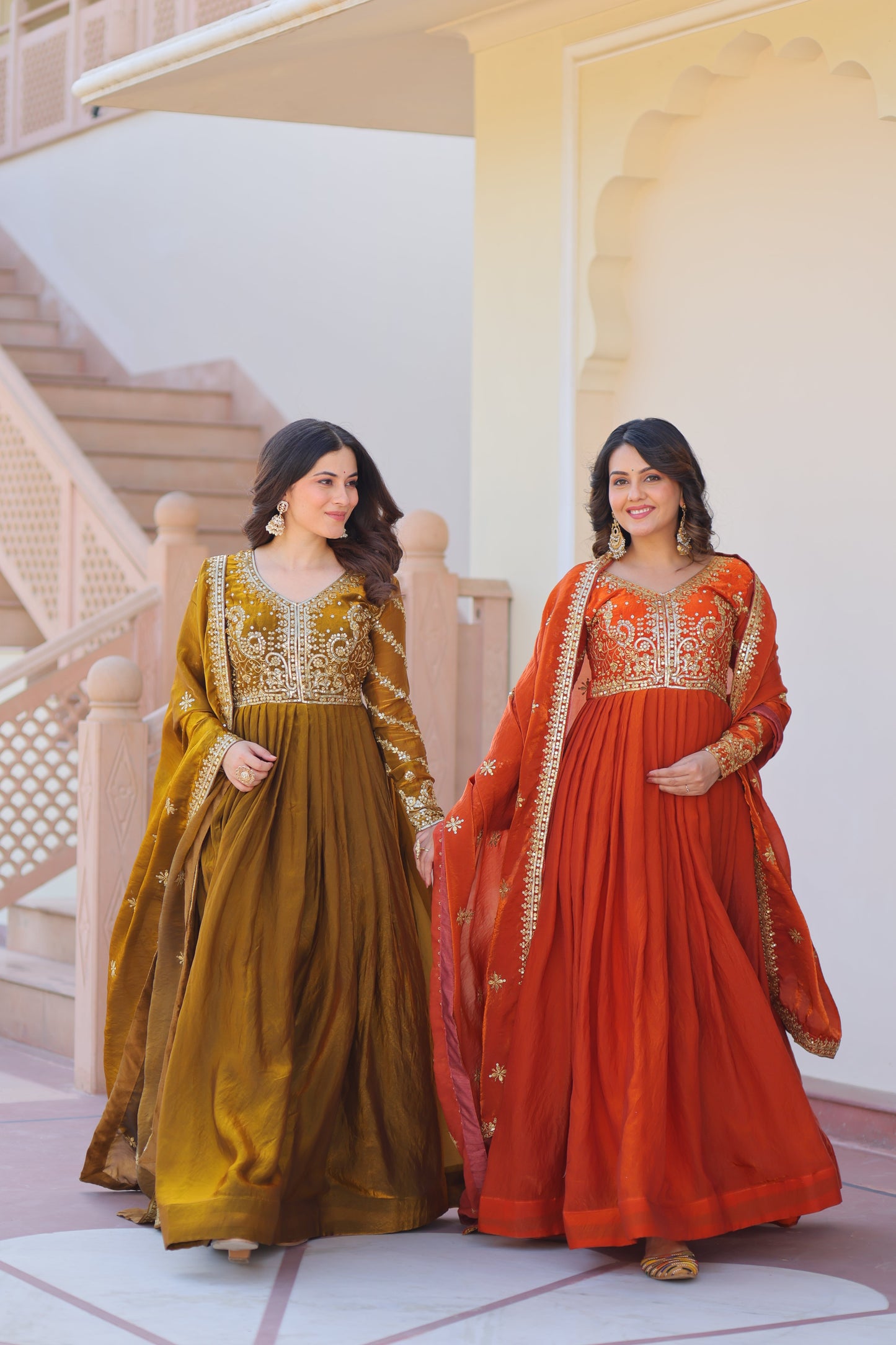 💗 Fendy Fabric gown with Sequins-Multi Embroidered Work Dupatta, it Designed to Smoothly Fitted all body types, gowns for women combine the best parts of  Indian Ethnic & Party wear into  stunning ensemble. 💝🤳 GOWN-DUPATTA COLLECTIONS 2025💃