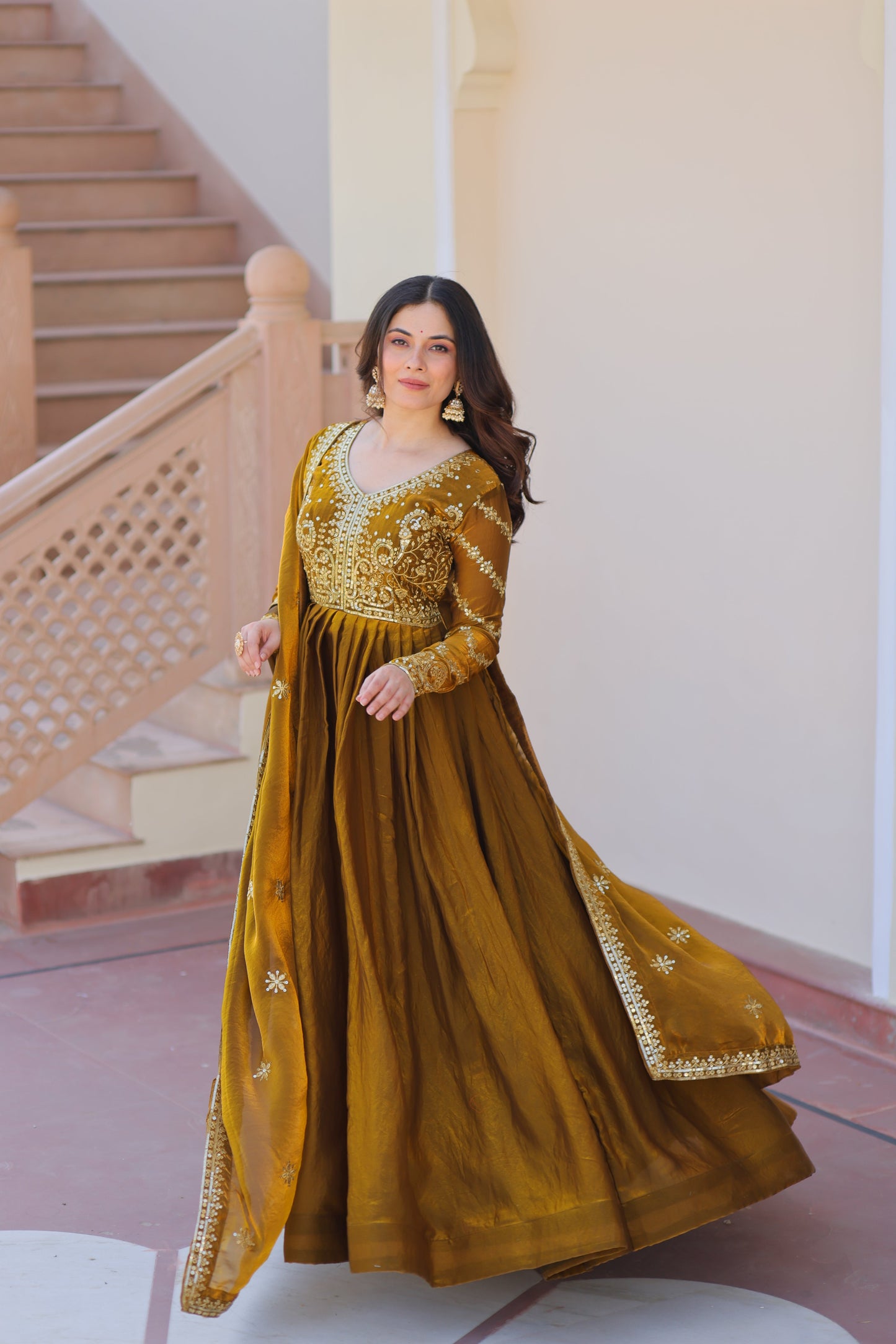 💗 Fendy Fabric gown with Sequins-Multi Embroidered Work Dupatta, it Designed to Smoothly Fitted all body types, gowns for women combine the best parts of  Indian Ethnic & Party wear into  stunning ensemble. 💝🤳 GOWN-DUPATTA COLLECTIONS 2025💃