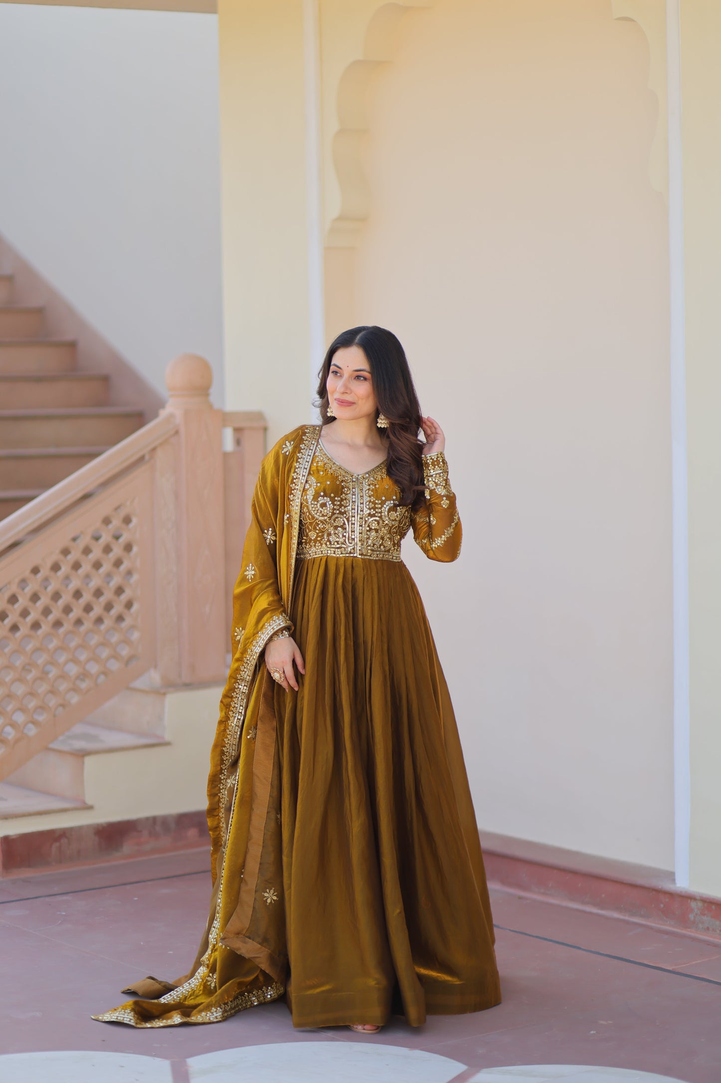 💗 Fendy Fabric gown with Sequins-Multi Embroidered Work Dupatta, it Designed to Smoothly Fitted all body types, gowns for women combine the best parts of  Indian Ethnic & Party wear into  stunning ensemble. 💝🤳 GOWN-DUPATTA COLLECTIONS 2025💃