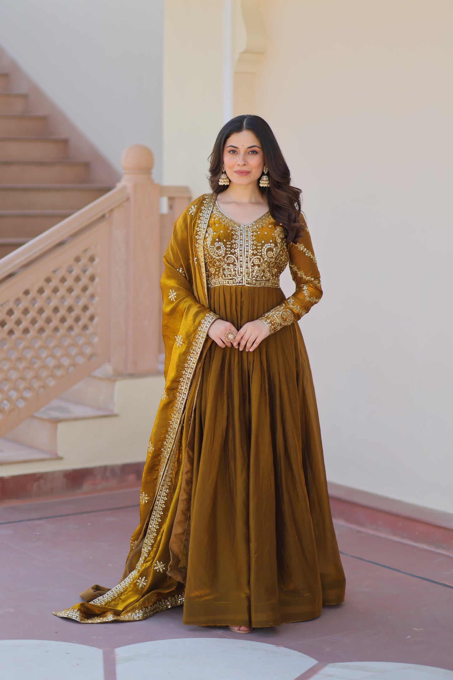 💗 Fendy Fabric gown with Sequins-Multi Embroidered Work Dupatta, it Designed to Smoothly Fitted all body types, gowns for women combine the best parts of  Indian Ethnic & Party wear into  stunning ensemble. 💝🤳 GOWN-DUPATTA COLLECTIONS 2025💃