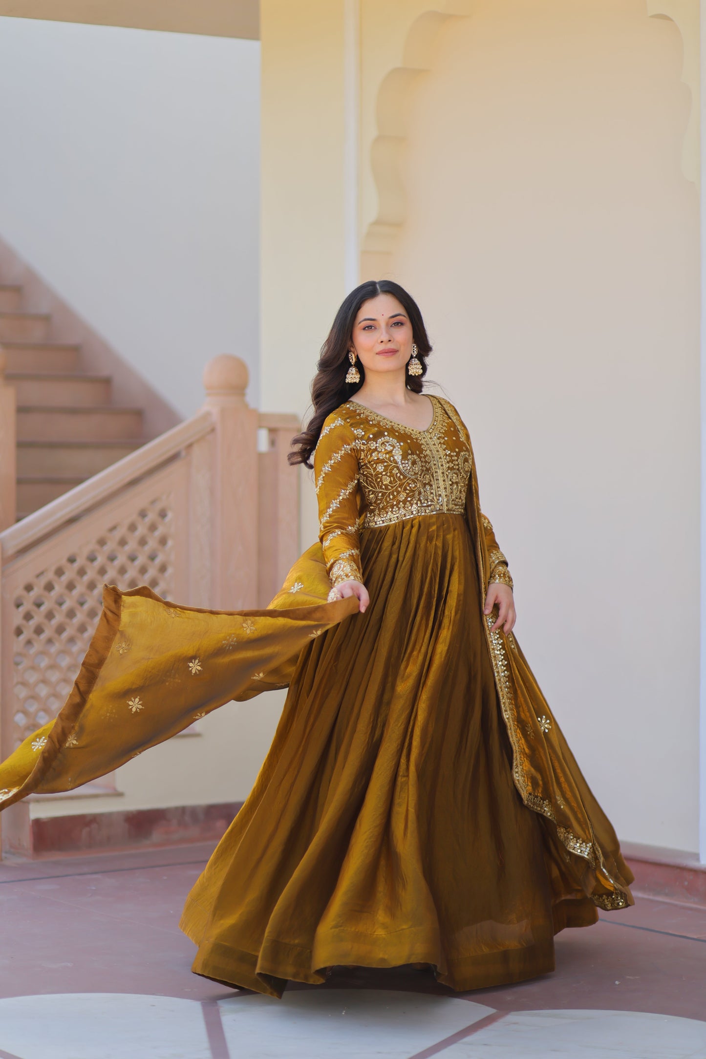 💗 Fendy Fabric gown with Sequins-Multi Embroidered Work Dupatta, it Designed to Smoothly Fitted all body types, gowns for women combine the best parts of  Indian Ethnic & Party wear into  stunning ensemble. 💝🤳 GOWN-DUPATTA COLLECTIONS 2025💃