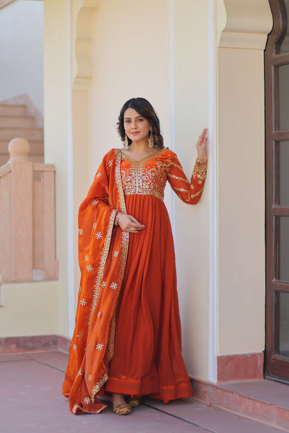 💗 Fendy Fabric gown with Sequins-Multi Embroidered Work Dupatta, it Designed to Smoothly Fitted all body types, gowns for women combine the best parts of  Indian Ethnic & Party wear into  stunning ensemble. 💝🤳 GOWN-DUPATTA COLLECTIONS 2025💃