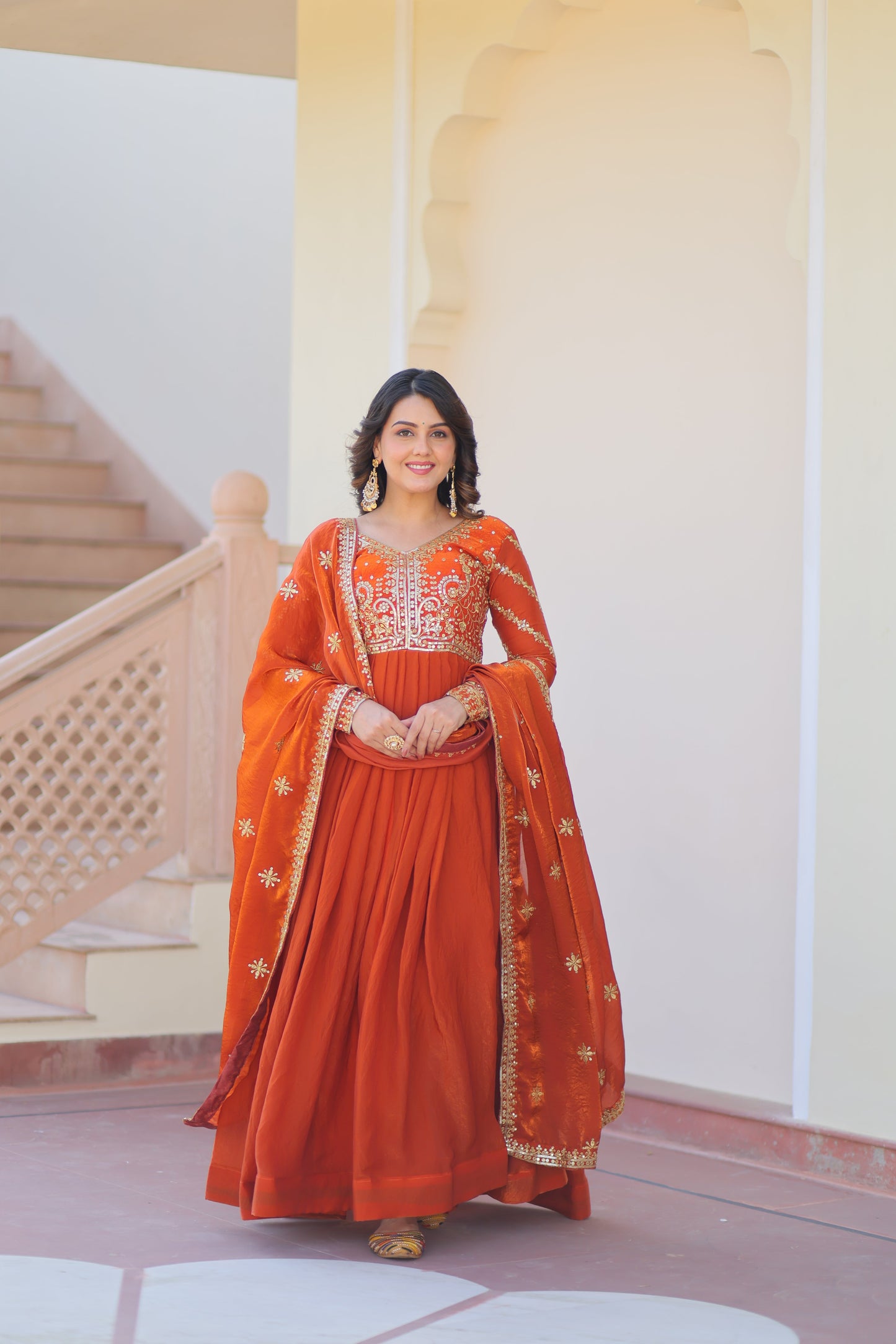 💗 Fendy Fabric gown with Sequins-Multi Embroidered Work Dupatta, it Designed to Smoothly Fitted all body types, gowns for women combine the best parts of  Indian Ethnic & Party wear into  stunning ensemble. 💝🤳 GOWN-DUPATTA COLLECTIONS 2025💃
