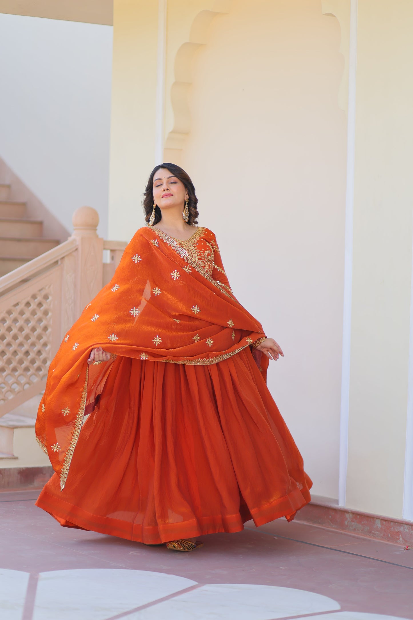 💗 Fendy Fabric gown with Sequins-Multi Embroidered Work Dupatta, it Designed to Smoothly Fitted all body types, gowns for women combine the best parts of  Indian Ethnic & Party wear into  stunning ensemble. 💝🤳 GOWN-DUPATTA COLLECTIONS 2025💃
