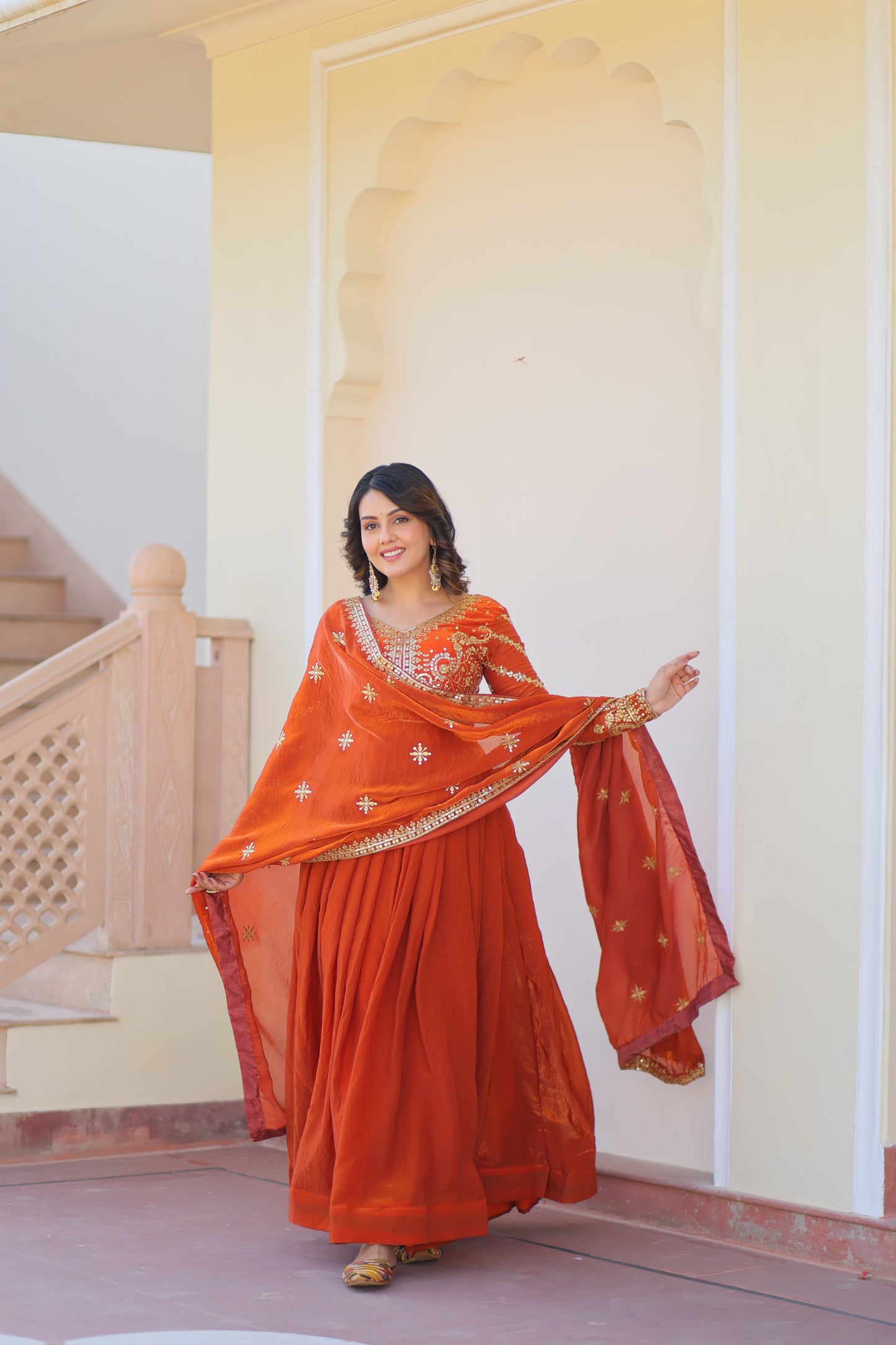 💗 Fendy Fabric gown with Sequins-Multi Embroidered Work Dupatta, it Designed to Smoothly Fitted all body types, gowns for women combine the best parts of  Indian Ethnic & Party wear into  stunning ensemble. 💝🤳 GOWN-DUPATTA COLLECTIONS 2025💃