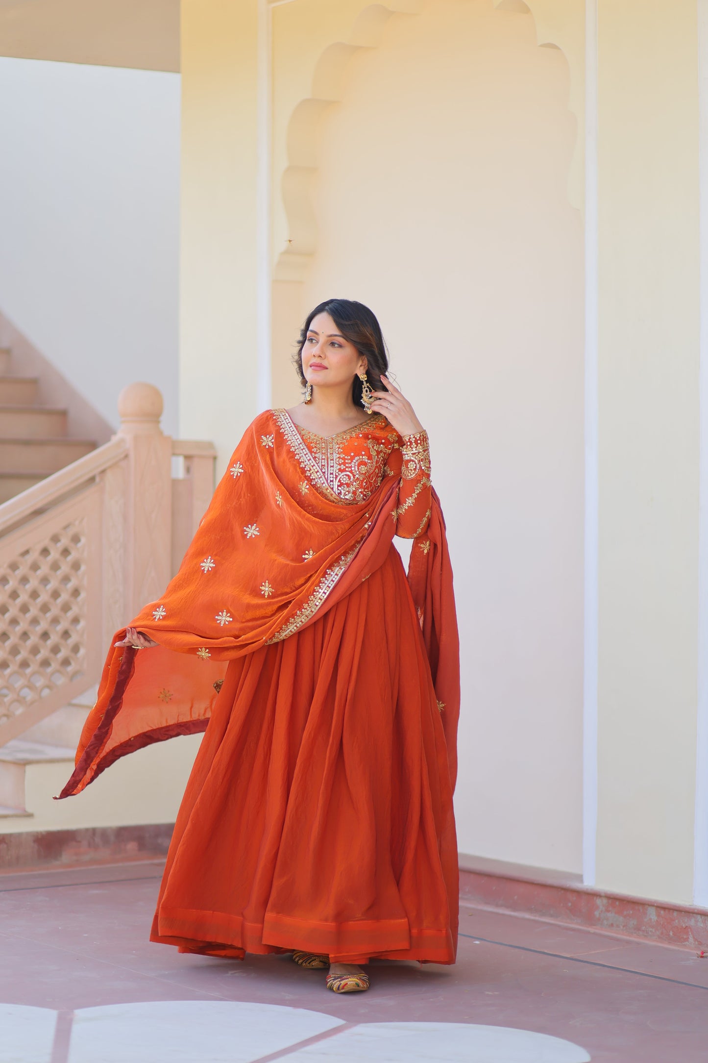 💗 Fendy Fabric gown with Sequins-Multi Embroidered Work Dupatta, it Designed to Smoothly Fitted all body types, gowns for women combine the best parts of  Indian Ethnic & Party wear into  stunning ensemble. 💝🤳 GOWN-DUPATTA COLLECTIONS 2025💃