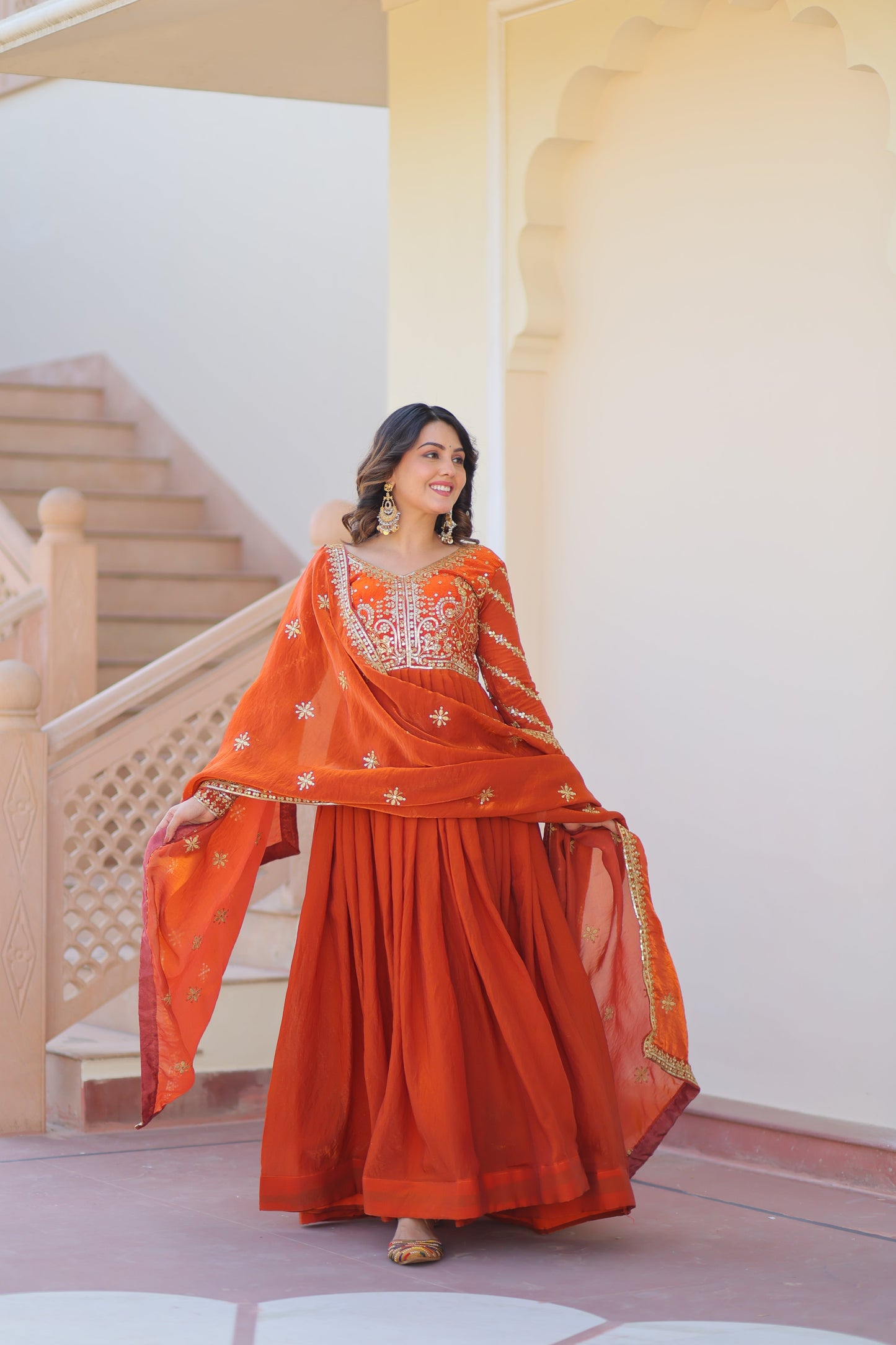 💗 Fendy Fabric gown with Sequins-Multi Embroidered Work Dupatta, it Designed to Smoothly Fitted all body types, gowns for women combine the best parts of  Indian Ethnic & Party wear into  stunning ensemble. 💝🤳 GOWN-DUPATTA COLLECTIONS 2025💃