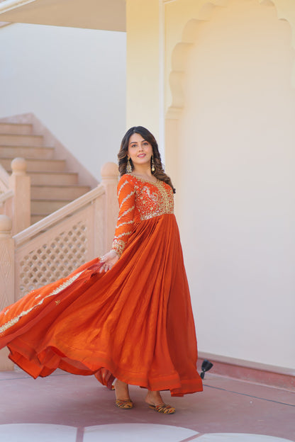 💗 Fendy Fabric gown with Sequins-Multi Embroidered Work Dupatta, it Designed to Smoothly Fitted all body types, gowns for women combine the best parts of  Indian Ethnic & Party wear into  stunning ensemble. 💝🤳 GOWN-DUPATTA COLLECTIONS 2025💃