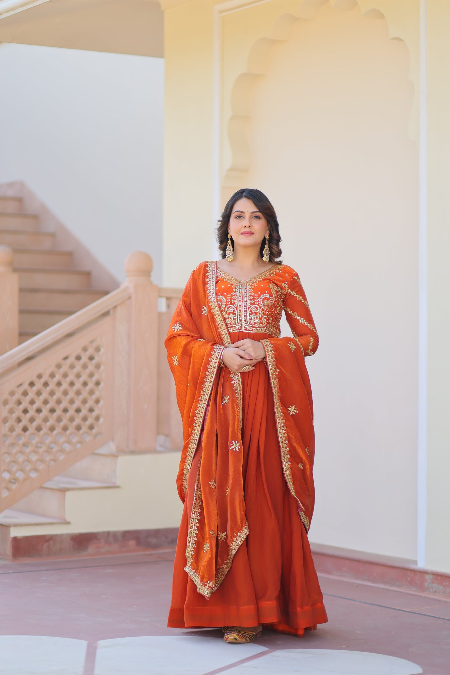 💗 Fendy Fabric gown with Sequins-Multi Embroidered Work Dupatta, it Designed to Smoothly Fitted all body types, gowns for women combine the best parts of  Indian Ethnic & Party wear into  stunning ensemble. 💝🤳 GOWN-DUPATTA COLLECTIONS 2025💃