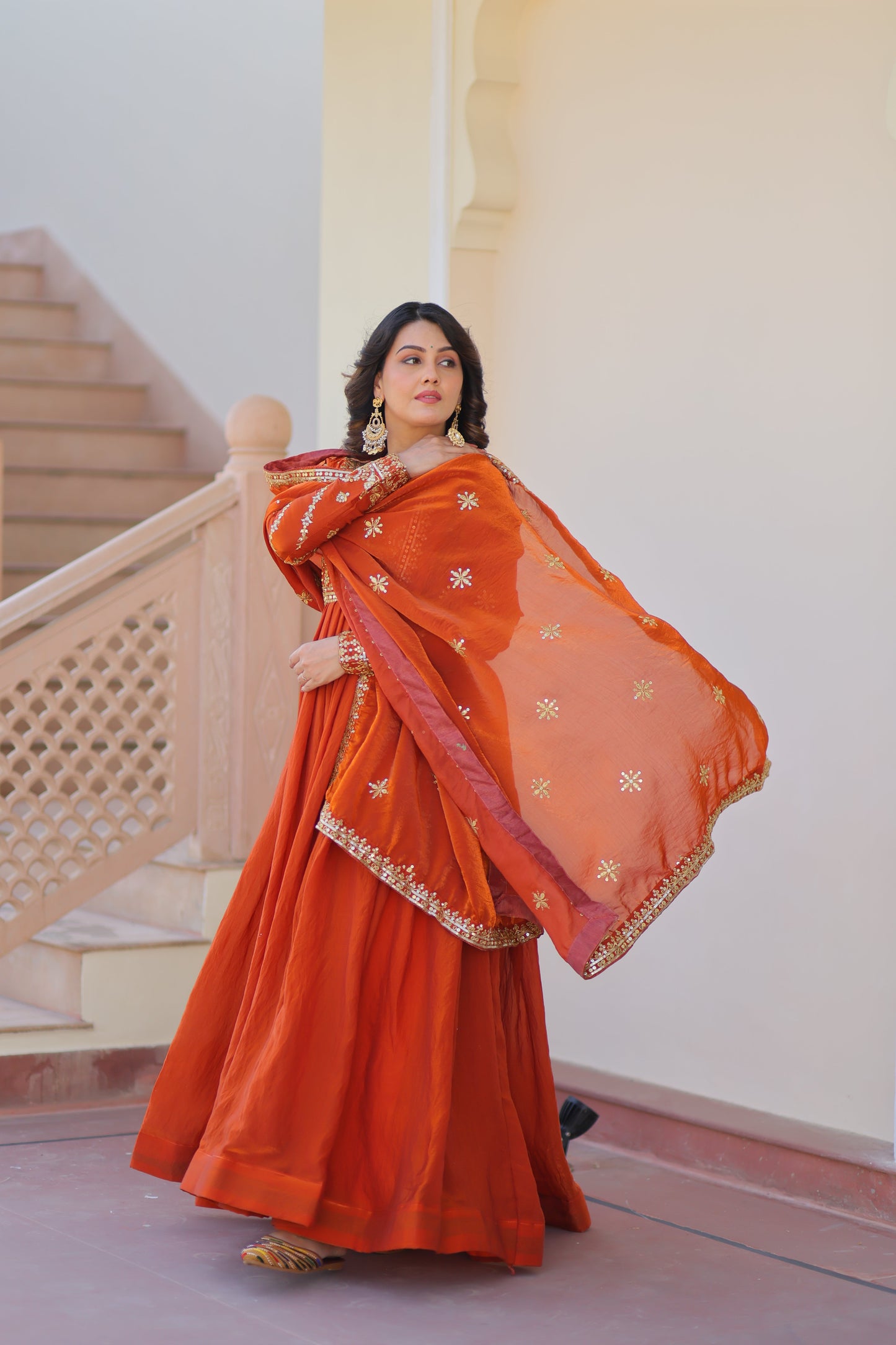 💗 Fendy Fabric gown with Sequins-Multi Embroidered Work Dupatta, it Designed to Smoothly Fitted all body types, gowns for women combine the best parts of  Indian Ethnic & Party wear into  stunning ensemble. 💝🤳 GOWN-DUPATTA COLLECTIONS 2025💃