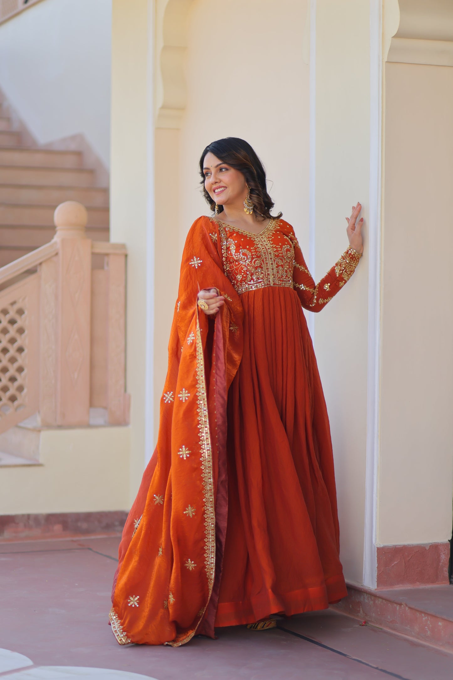 💗 Fendy Fabric gown with Sequins-Multi Embroidered Work Dupatta, it Designed to Smoothly Fitted all body types, gowns for women combine the best parts of  Indian Ethnic & Party wear into  stunning ensemble. 💝🤳 GOWN-DUPATTA COLLECTIONS 2025💃