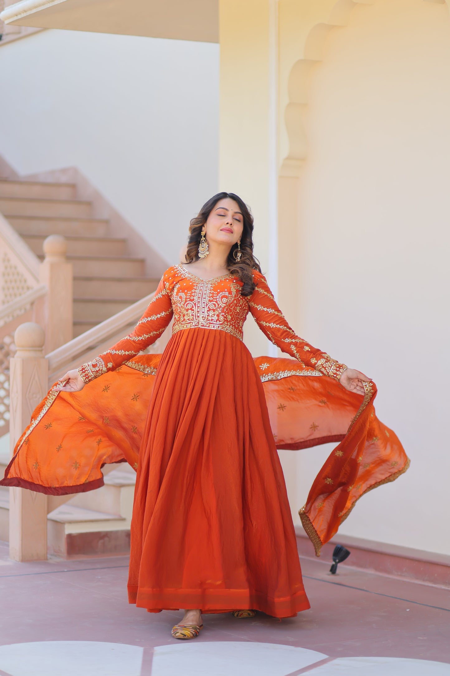 💗 Fendy Fabric gown with Sequins-Multi Embroidered Work Dupatta, it Designed to Smoothly Fitted all body types, gowns for women combine the best parts of  Indian Ethnic & Party wear into  stunning ensemble. 💝🤳 GOWN-DUPATTA COLLECTIONS 2025💃
