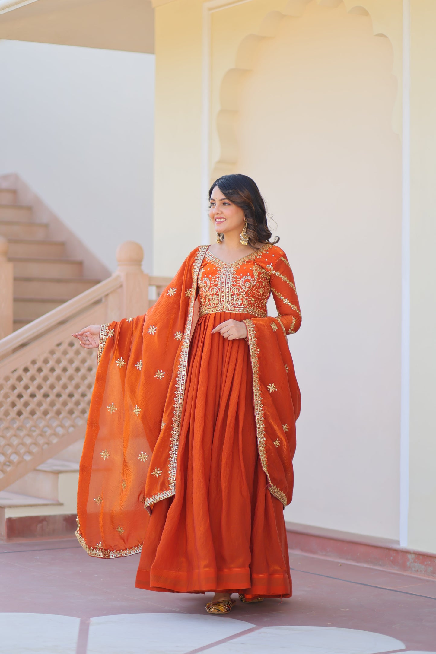 💗 Fendy Fabric gown with Sequins-Multi Embroidered Work Dupatta, it Designed to Smoothly Fitted all body types, gowns for women combine the best parts of  Indian Ethnic & Party wear into  stunning ensemble. 💝🤳 GOWN-DUPATTA COLLECTIONS 2025💃