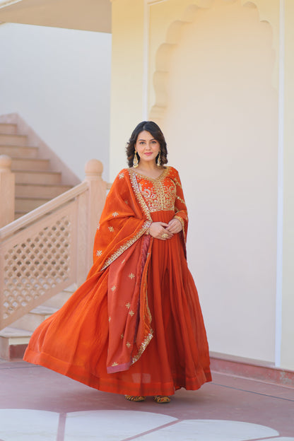 💗 Fendy Fabric gown with Sequins-Multi Embroidered Work Dupatta, it Designed to Smoothly Fitted all body types, gowns for women combine the best parts of  Indian Ethnic & Party wear into  stunning ensemble. 💝🤳 GOWN-DUPATTA COLLECTIONS 2025💃