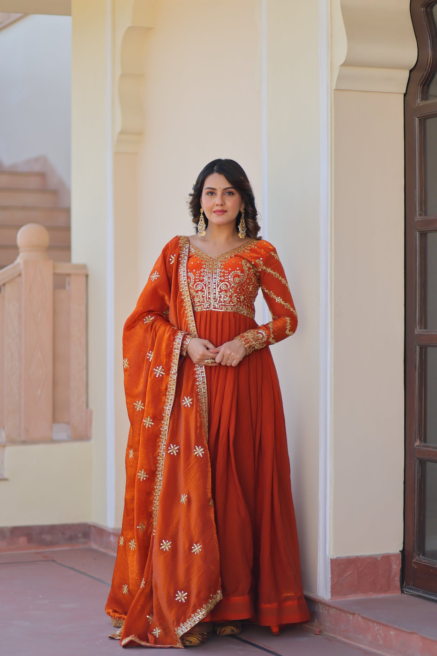 💗 Fendy Fabric gown with Sequins-Multi Embroidered Work Dupatta, it Designed to Smoothly Fitted all body types, gowns for women combine the best parts of  Indian Ethnic & Party wear into  stunning ensemble. 💝🤳 GOWN-DUPATTA COLLECTIONS 2025💃