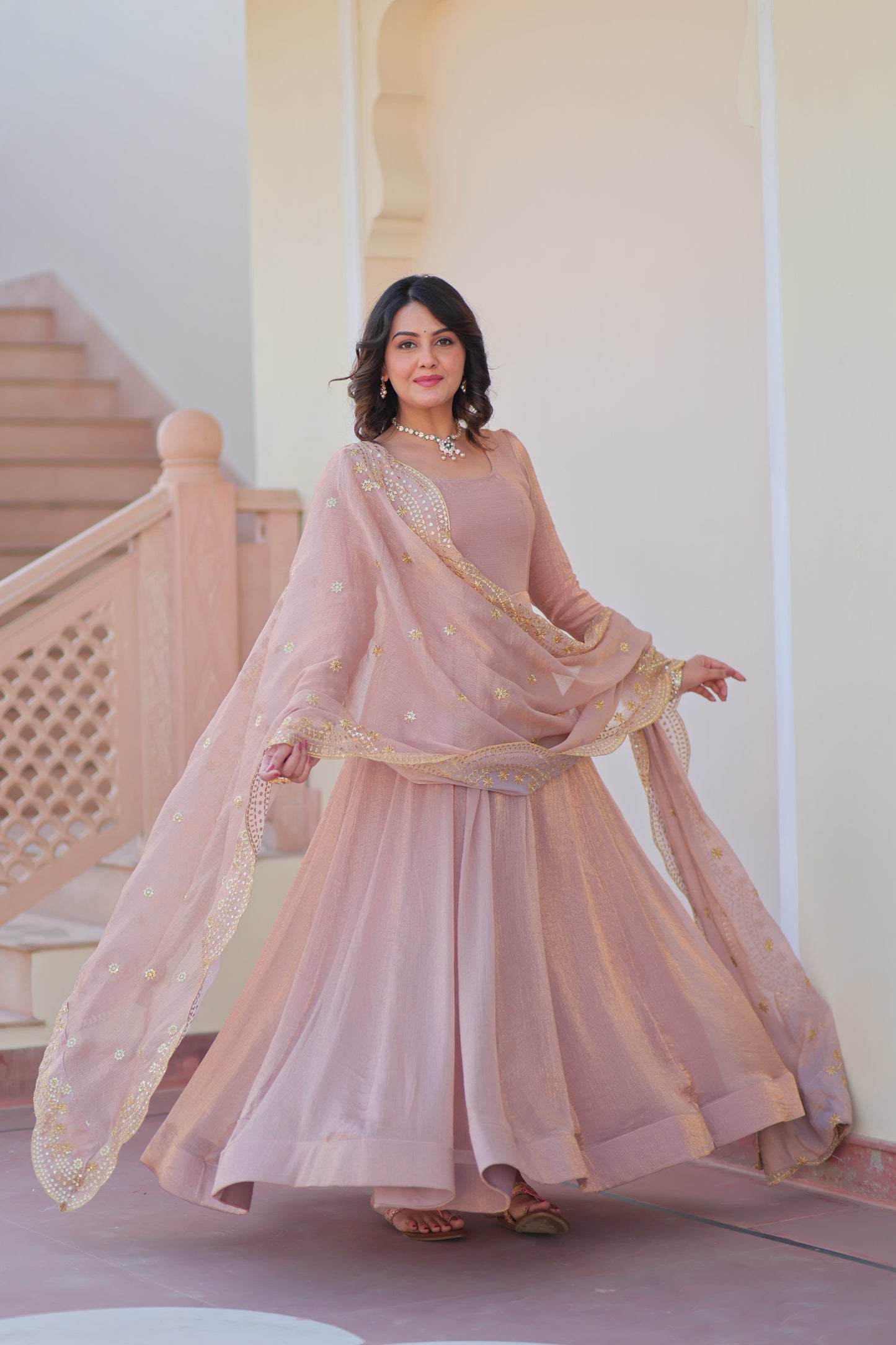 🤳🏻 PREMIUM READYMADE GOWN-DUPATTA COLLECTIONS 2025 💃🏻  💗 Fendy Chiffon gown with Sequins-Multi Embroidered Work Dupatta, it Designed to flatter all body types, gowns for women combine the best parts of western and Indian wear into one stunning ensemble. 💝