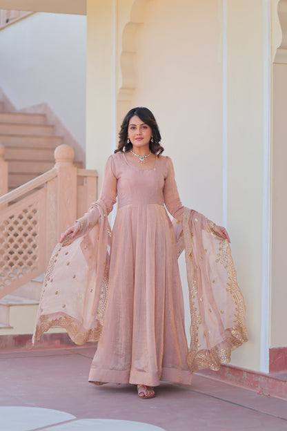 🤳🏻 PREMIUM READYMADE GOWN-DUPATTA COLLECTIONS 2025 💃🏻  💗 Fendy Chiffon gown with Sequins-Multi Embroidered Work Dupatta, it Designed to flatter all body types, gowns for women combine the best parts of western and Indian wear into one stunning ensemble. 💝