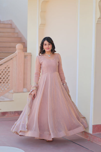 🤳🏻 PREMIUM READYMADE GOWN-DUPATTA COLLECTIONS 2025 💃🏻  💗 Fendy Chiffon gown with Sequins-Multi Embroidered Work Dupatta, it Designed to flatter all body types, gowns for women combine the best parts of western and Indian wear into one stunning ensemble. 💝