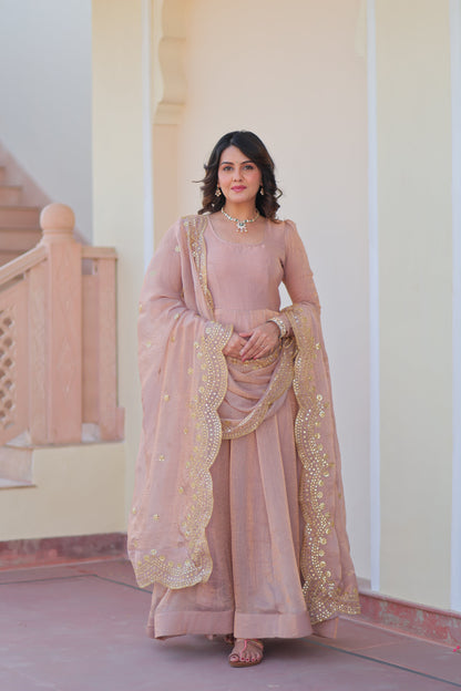 🤳🏻 PREMIUM READYMADE GOWN-DUPATTA COLLECTIONS 2025 💃🏻  💗 Fendy Chiffon gown with Sequins-Multi Embroidered Work Dupatta, it Designed to flatter all body types, gowns for women combine the best parts of western and Indian wear into one stunning ensemble. 💝