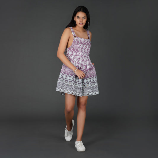 Ombre Cotton Schiffli Dungaree-Style Jumpsuit