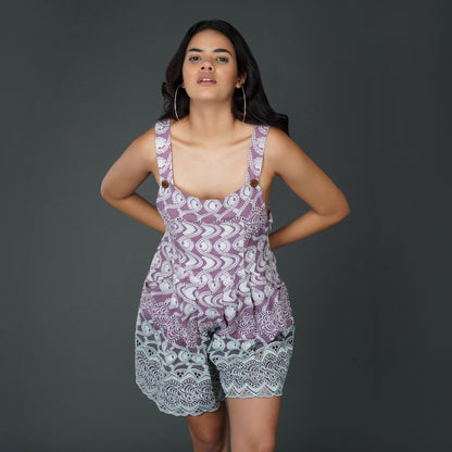 Ombre Cotton Schiffli Dungaree-Style Jumpsuit
