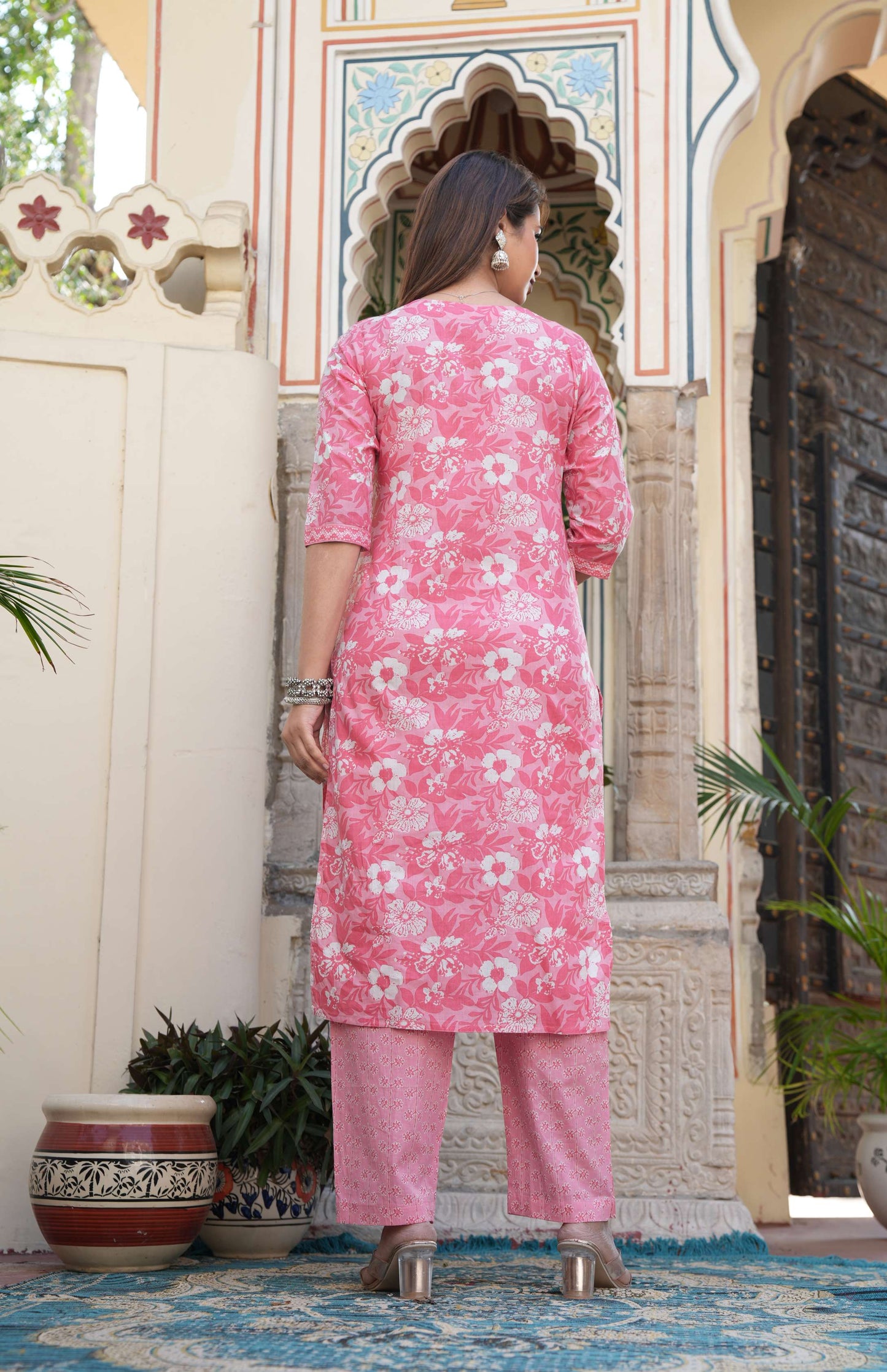 Elegant Pink Printed Cotton Suit Set with Dupatta
