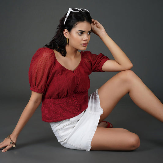 Scarlet Cotton Net Lace Waist Panel Top