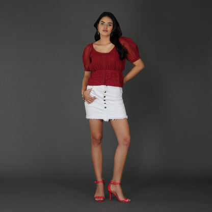 Scarlet Cotton Net Lace Waist Panel Top