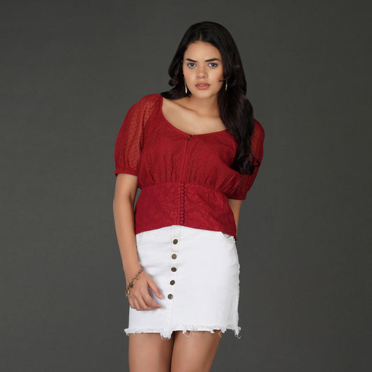 Scarlet Cotton Net Lace Waist Panel Top