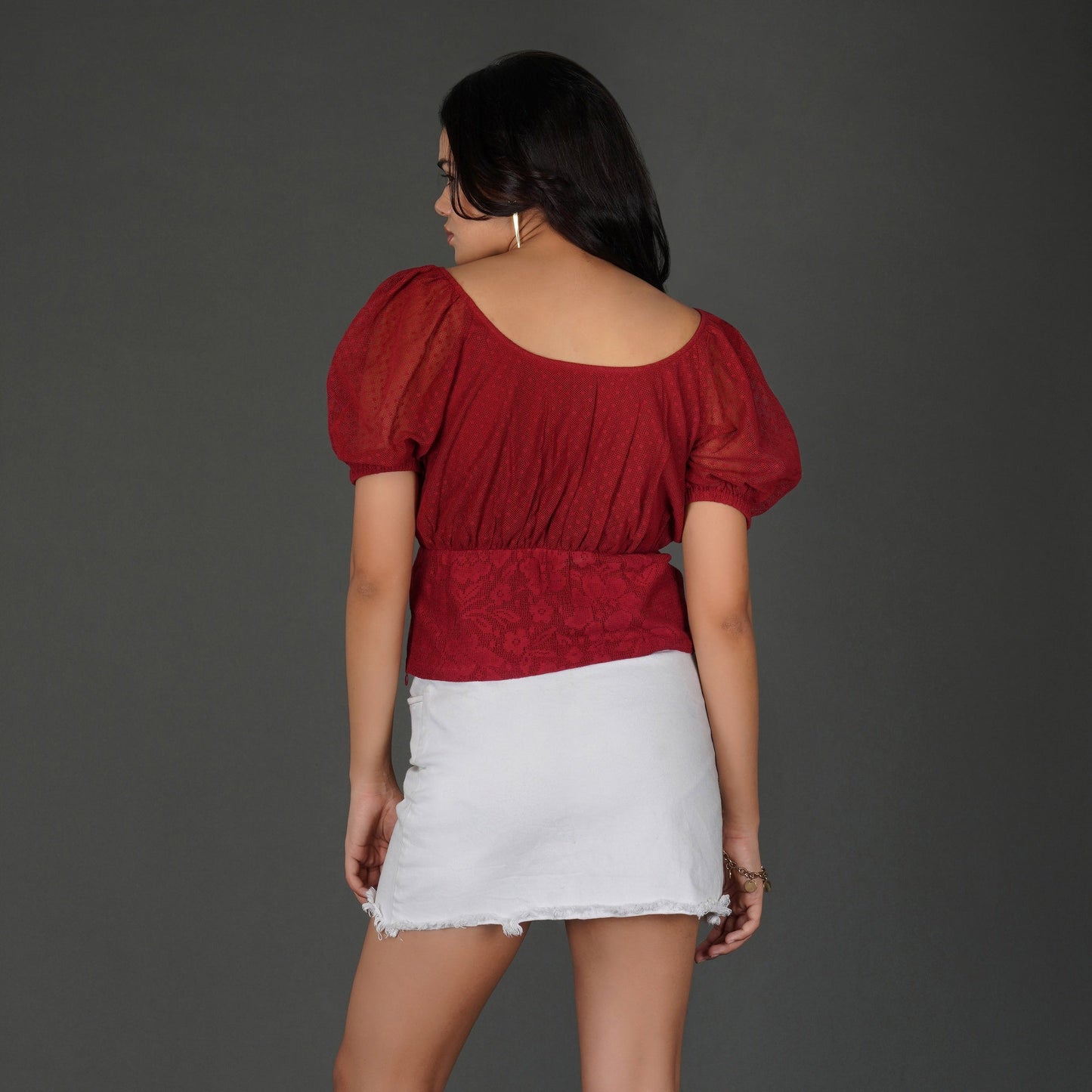Scarlet Cotton Net Lace Waist Panel Top