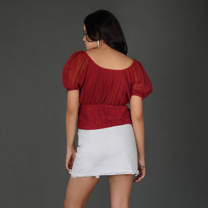 Scarlet Cotton Net Lace Waist Panel Top