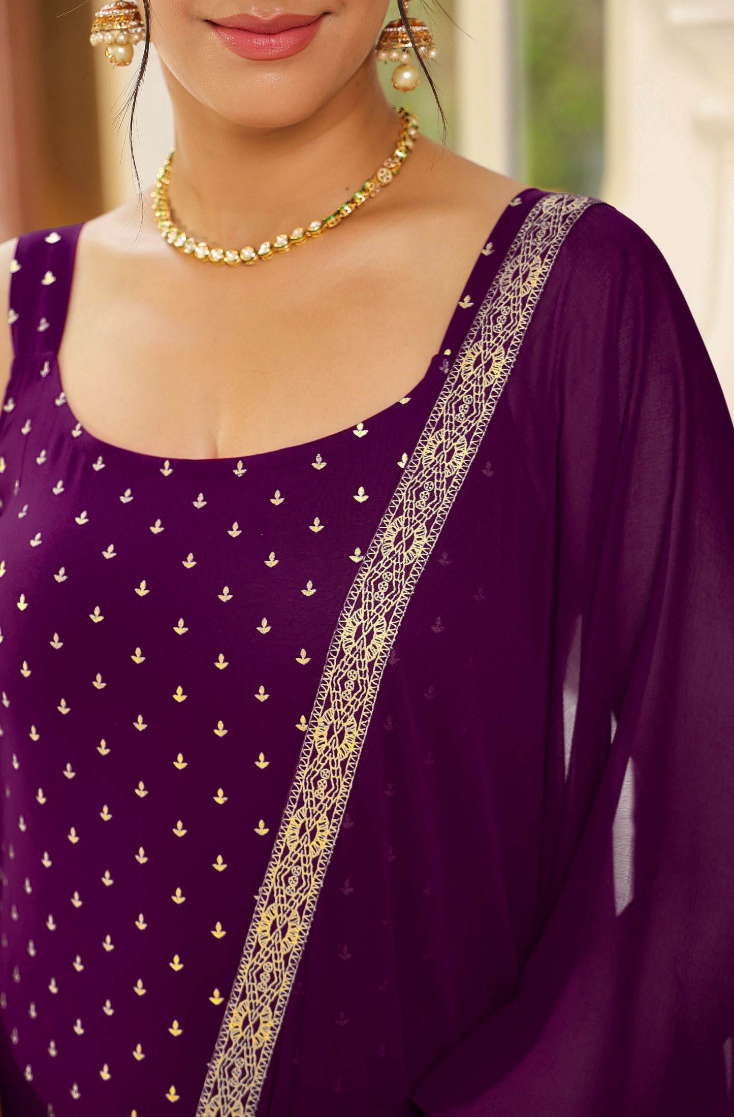 Plum Purple Embellished Straight Suit Set with Dupatta – 3 Piece Kurti