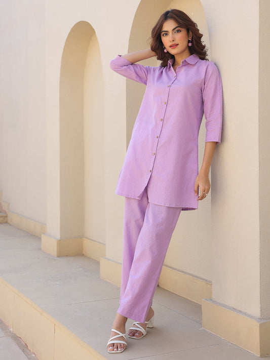 Lavender Cotton Co-ord Set for Women – Shirt & Pants