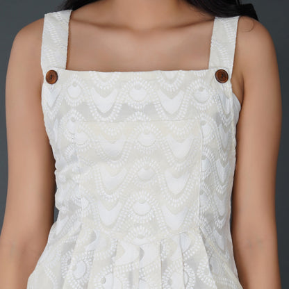 Scalloped Schiffli Cotton Jumpsuit with Button Details